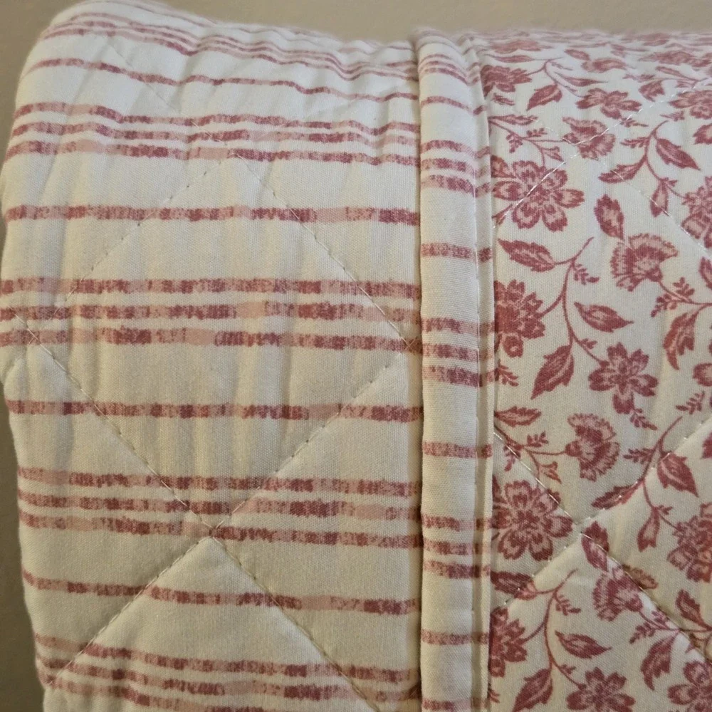 Cynthia Rowley King Pink Floral Striped Reversible Quilt Set Bedding With Shams